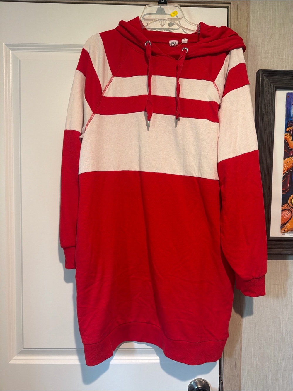 GAP Red and White Striped Hoodie Mini Dress
